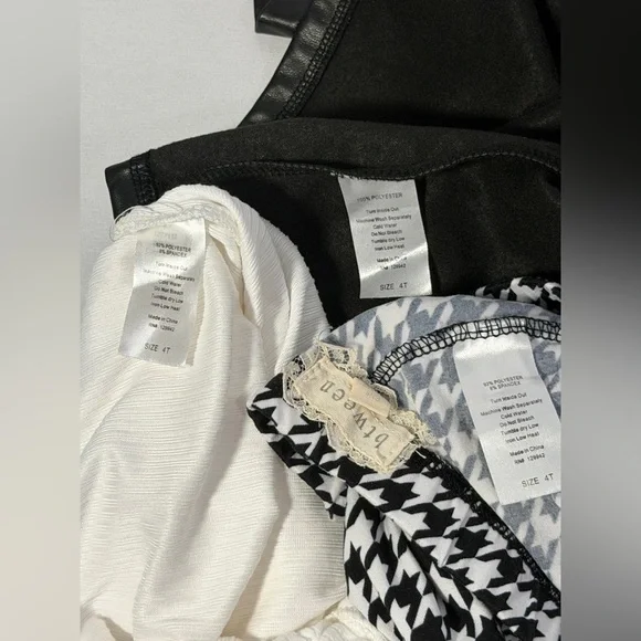 Btween Girls Set 4T Houndstooth Flare Pants Ribbed Top Faux Leather Jacket 3pc - Picture 15 of 15